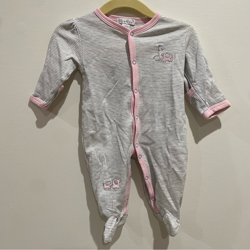 Kissy Kissy Gray and Pink Striped Footie 0-3M